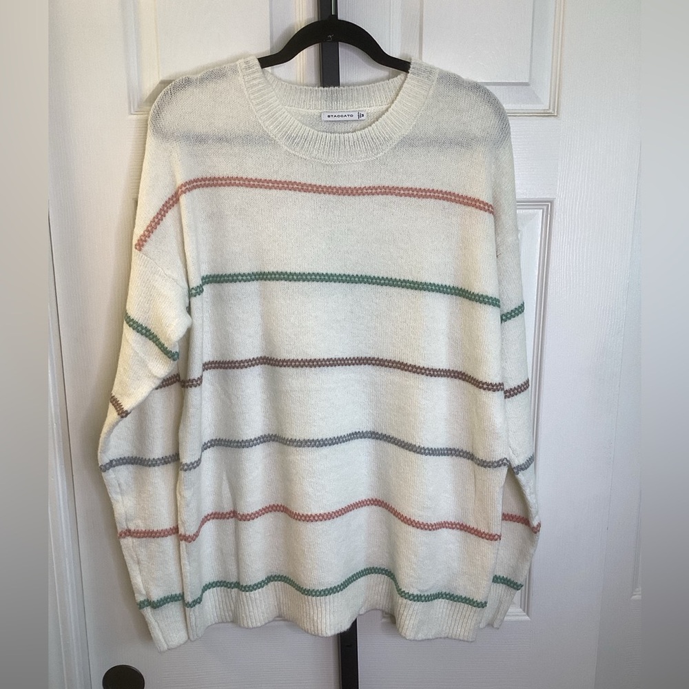 Staccato Cream Sweater with Multicolor Stripes, size Medium